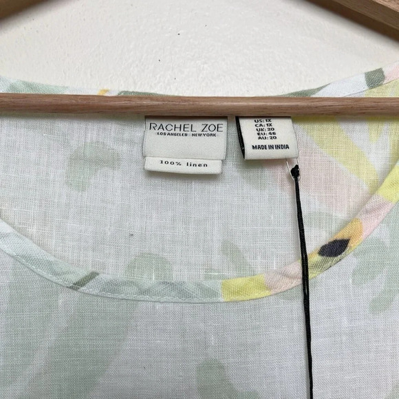 Rachel Zoe Womens 1X Linen Non Stretch Short Sleeve Floral Blouse - Picture 7 of 11